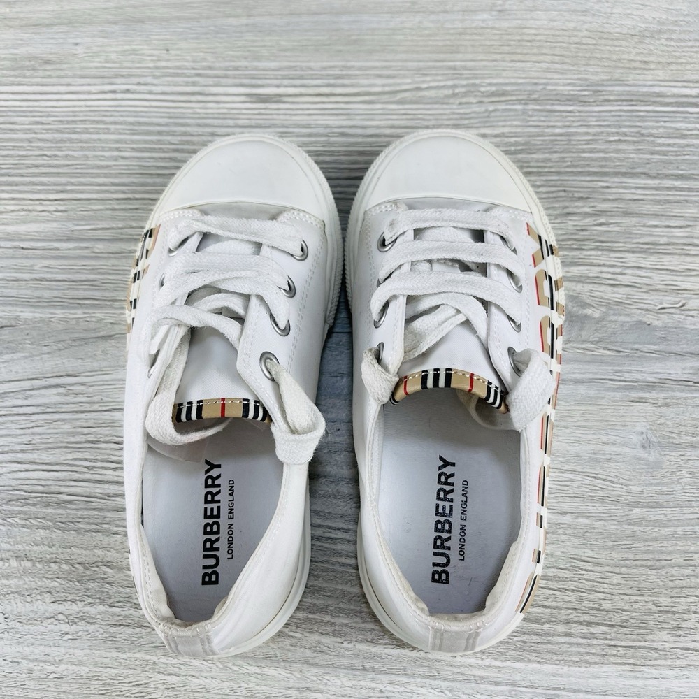 Burberry Kid's Larkhall Icon Stripe Logo Gabardine Sneakers Size 29 - Picture 9 of 16